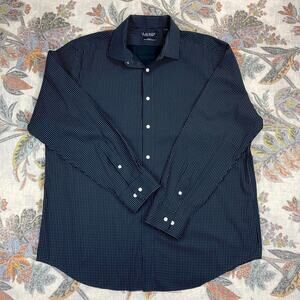 Ralph Lauren Black Label Slim Black w/ White Diamond Long Sleeve Button Shirt 18